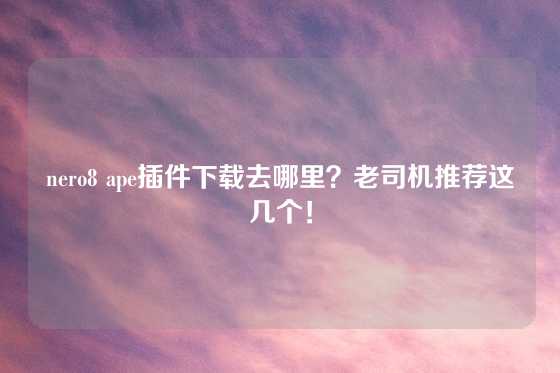 nero8 ape插件下载去哪里？老司机推荐这几个！