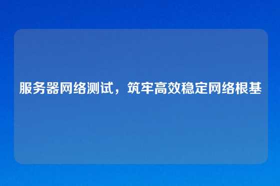 服务器网络测试，筑牢高效稳定网络根基
