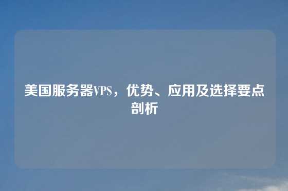 美国服务器VPS，优势、应用及选择要点剖析