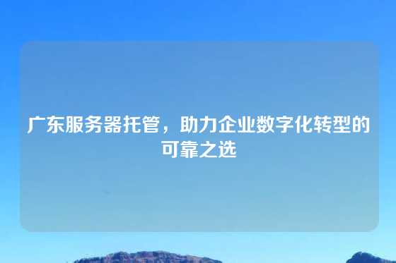 广东服务器托管，助力企业数字化转型的可靠之选