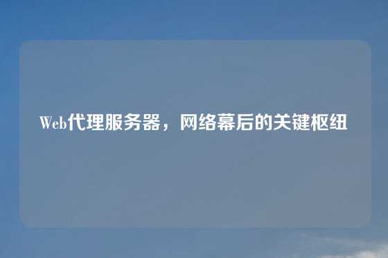 Web代理服务器，网络幕后的关键枢纽