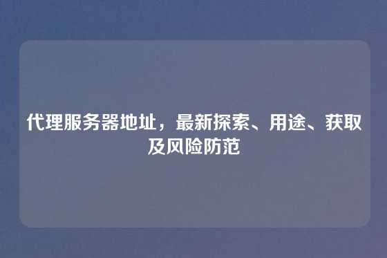 代理服务器地址，最新探索、用途、获取及风险防范