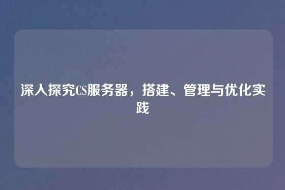 深入探究CS服务器，搭建、管理与优化实践