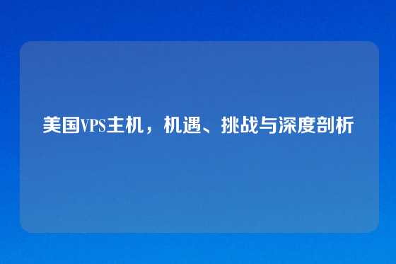 美国VPS主机，机遇、挑战与深度剖析