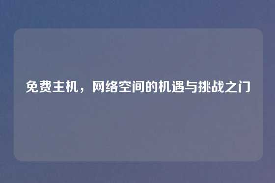 免费主机，网络空间的机遇与挑战之门