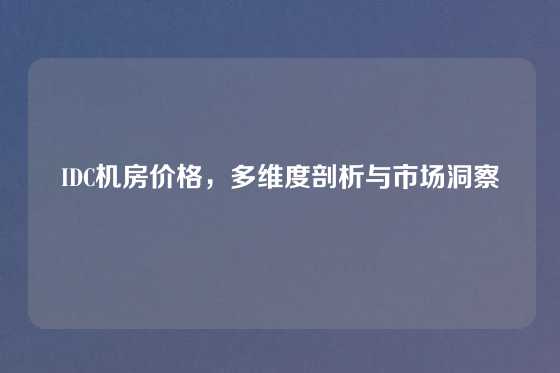 IDC机房价格，多维度剖析与市场洞察