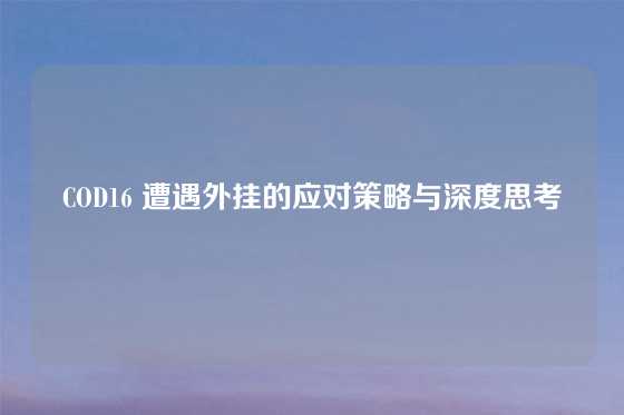 COD16 遭遇外挂的应对策略与深度思考