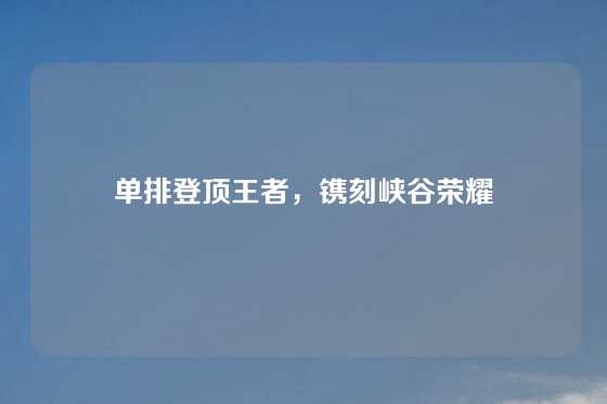 单排登顶王者，镌刻峡谷荣耀