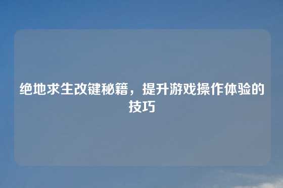 绝地求生改键秘籍，提升游戏操作体验的技巧