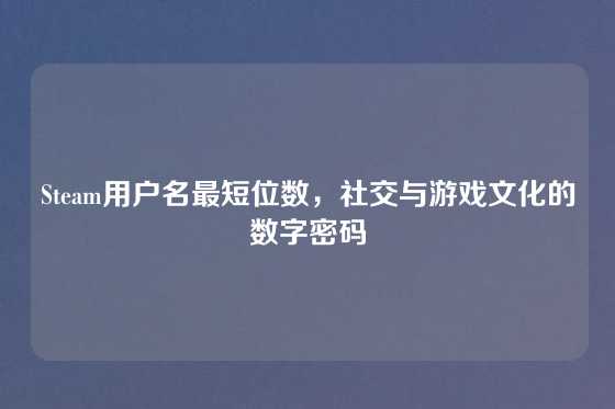 Steam用户名最短位数，社交与游戏文化的数字密码