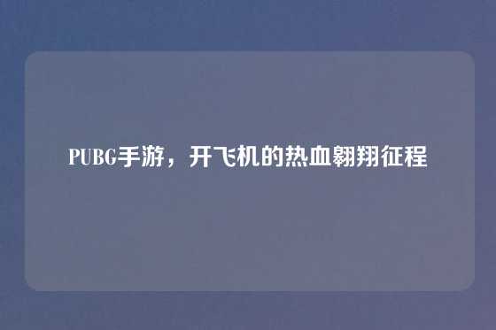 PUBG手游,开飞机的热血翱翔征程