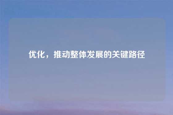 优化,推动整体发展的关键路径