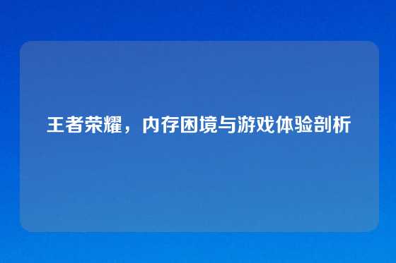 王者荣耀,内存困境与游戏体验剖析