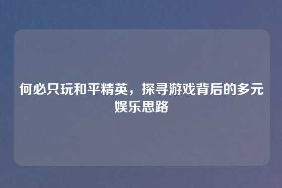 何必只玩和平精英,探寻游戏背后的多元娱乐思路