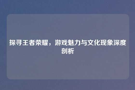 探寻王者荣耀,游戏魅力与文化现象深度剖析