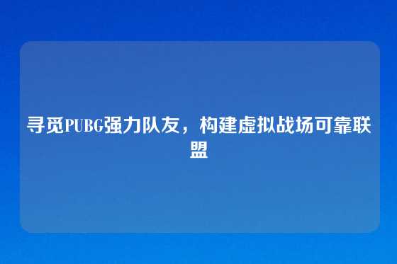 寻觅PUBG强力队友，构建虚拟战场可靠联盟