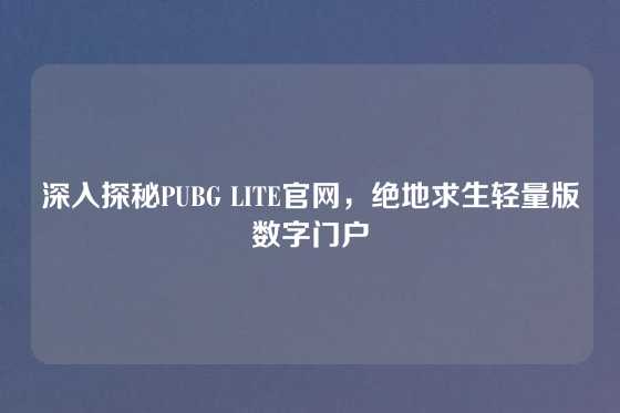 深入探秘PUBG LITE官网,绝地求生轻量版数字门户