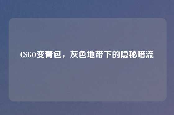 CSGO变青包，灰色地带下的隐秘暗流
