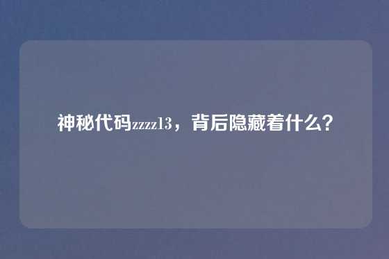 神秘代码zzzz13，背后隐藏着什么？