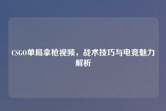 CSGO单局拿枪视频,战术技巧与电竞魅力解析