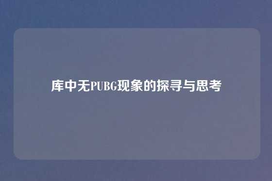 库中无PUBG现象的探寻与思考