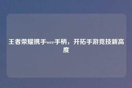 王者荣耀携手wee手柄,开拓手游竞技新高度
