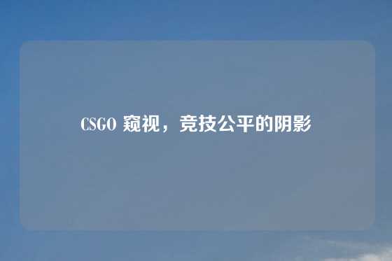 CSGO 窥视,竞技公平的阴影