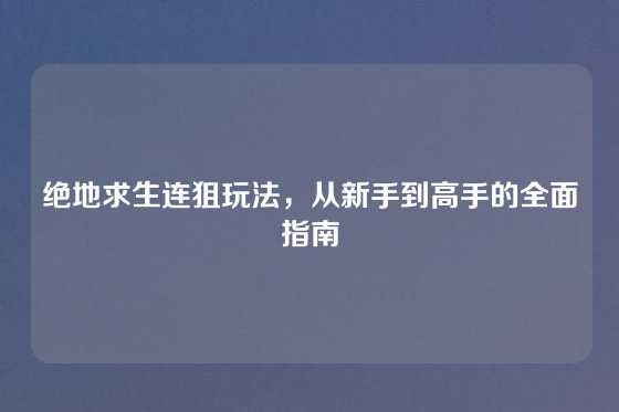 绝地求生连狙玩法，从新手到高手的全面指南
