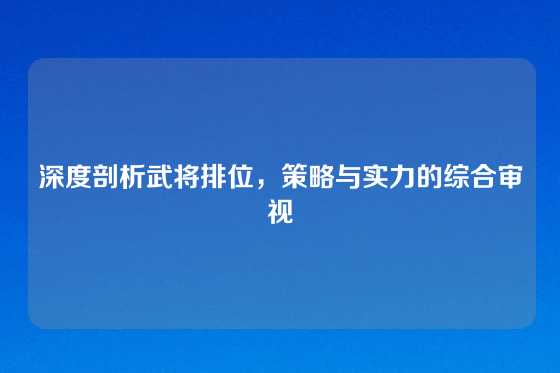 深度剖析武将排位,策略与实力的综合审视