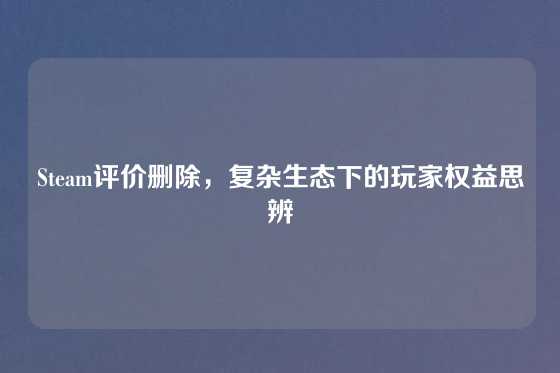 Steam评价删除,复杂生态下的玩家权益思辨