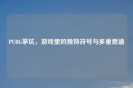 PUBG茅坑,游戏里的独特符号与多重意涵