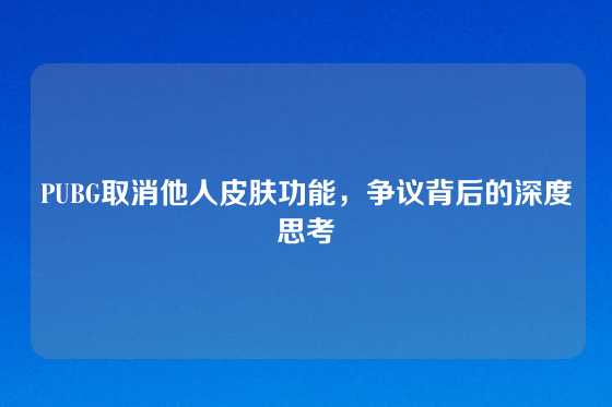 PUBG取消他人皮肤功能,争议背后的深度思考
