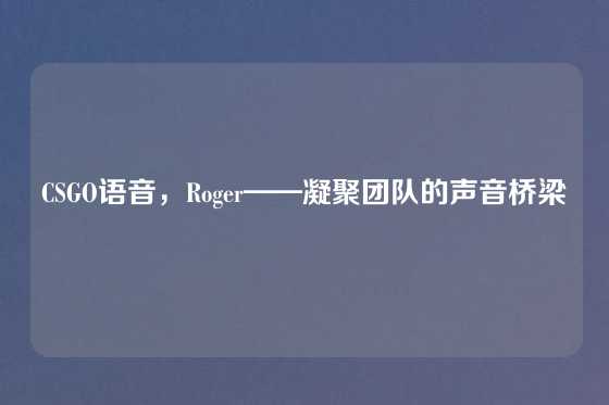 CSGO语音,Roger——凝聚团队的声音桥梁