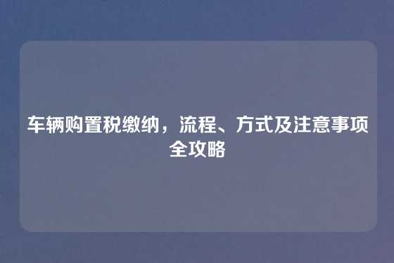 车辆购置税缴纳，流程、方式及注意事项全攻略