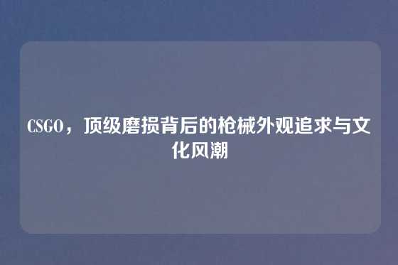 CSGO,顶级磨损背后的枪械外观追求与文化风潮