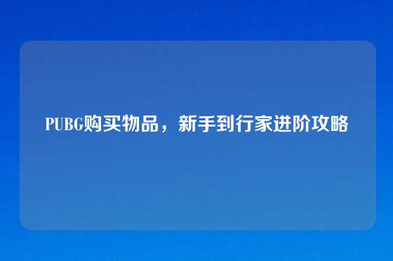 PUBG购买物品，新手到行家进阶攻略