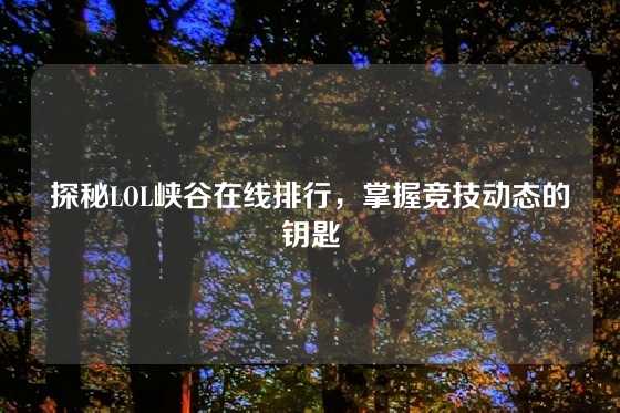 探秘LOL峡谷在线排行，掌握竞技动态的钥匙