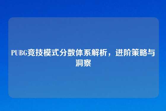 PUBG竞技模式分数体系解析，进阶策略与洞察
