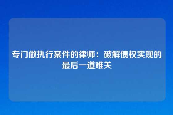 专门做执行案件的律师：破解债权实现的最后一道难关