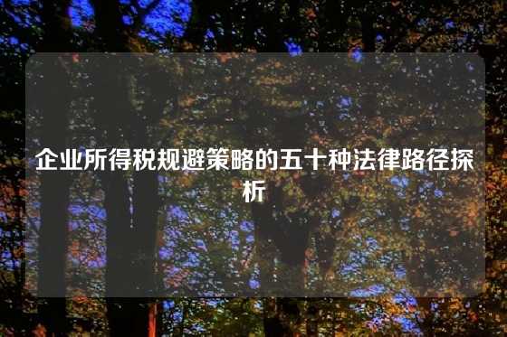 企业所得税规避策略的五十种法律路径探析