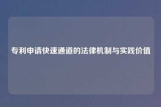 专利申请快速通道的法律机制与实践价值