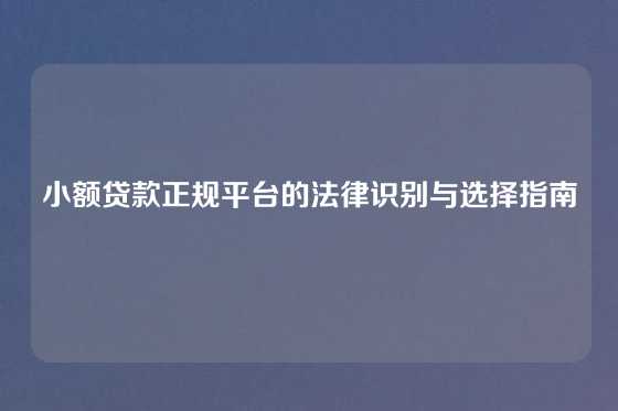 小额贷款正规平台的法律识别与选择指南