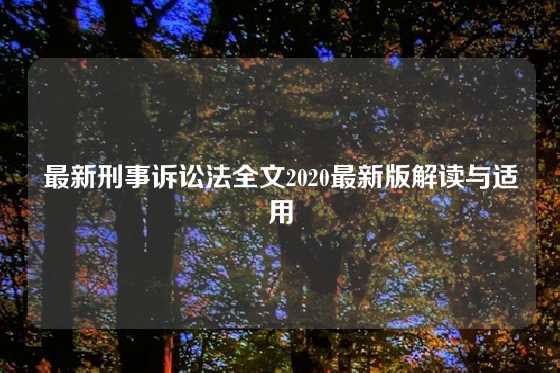 最新刑事诉讼法全文2020最新版解读与适用