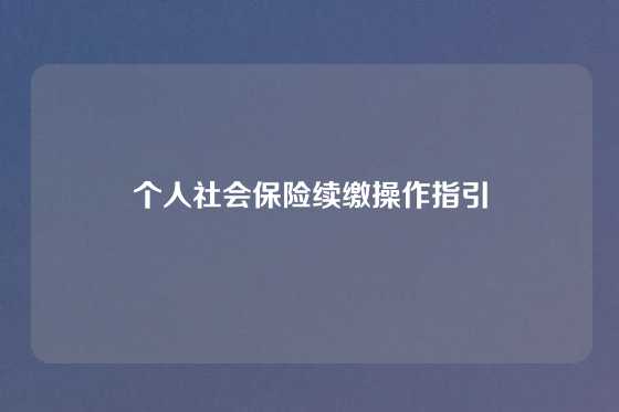 个人社会保险续缴操作指引