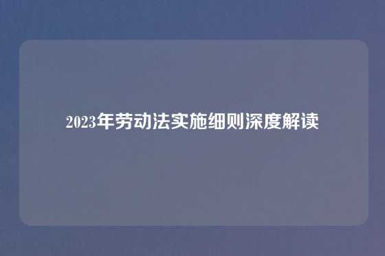 2023年劳动法实施细则深度解读