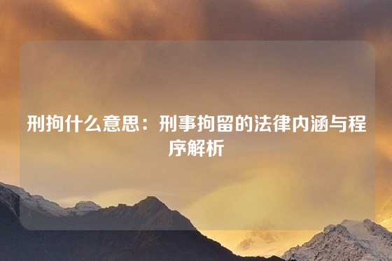 刑拘什么意思：刑事拘留的法律内涵与程序解析