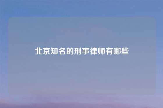 北京知名的刑事律师有哪些
