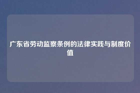 广东省劳动监察条例的法律实践与制度价值
