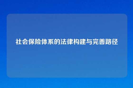 社会保险体系的法律构建与完善路径