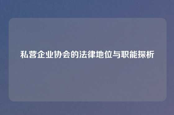 私营企业协会的法律地位与职能探析